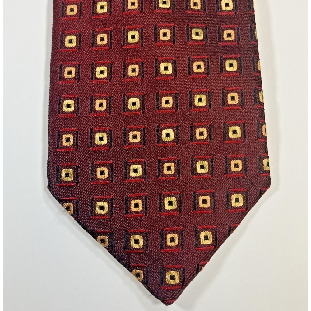 Canali Silk Tie Burgundy Red Geometric Squares‎ Made in Italy Long 61"